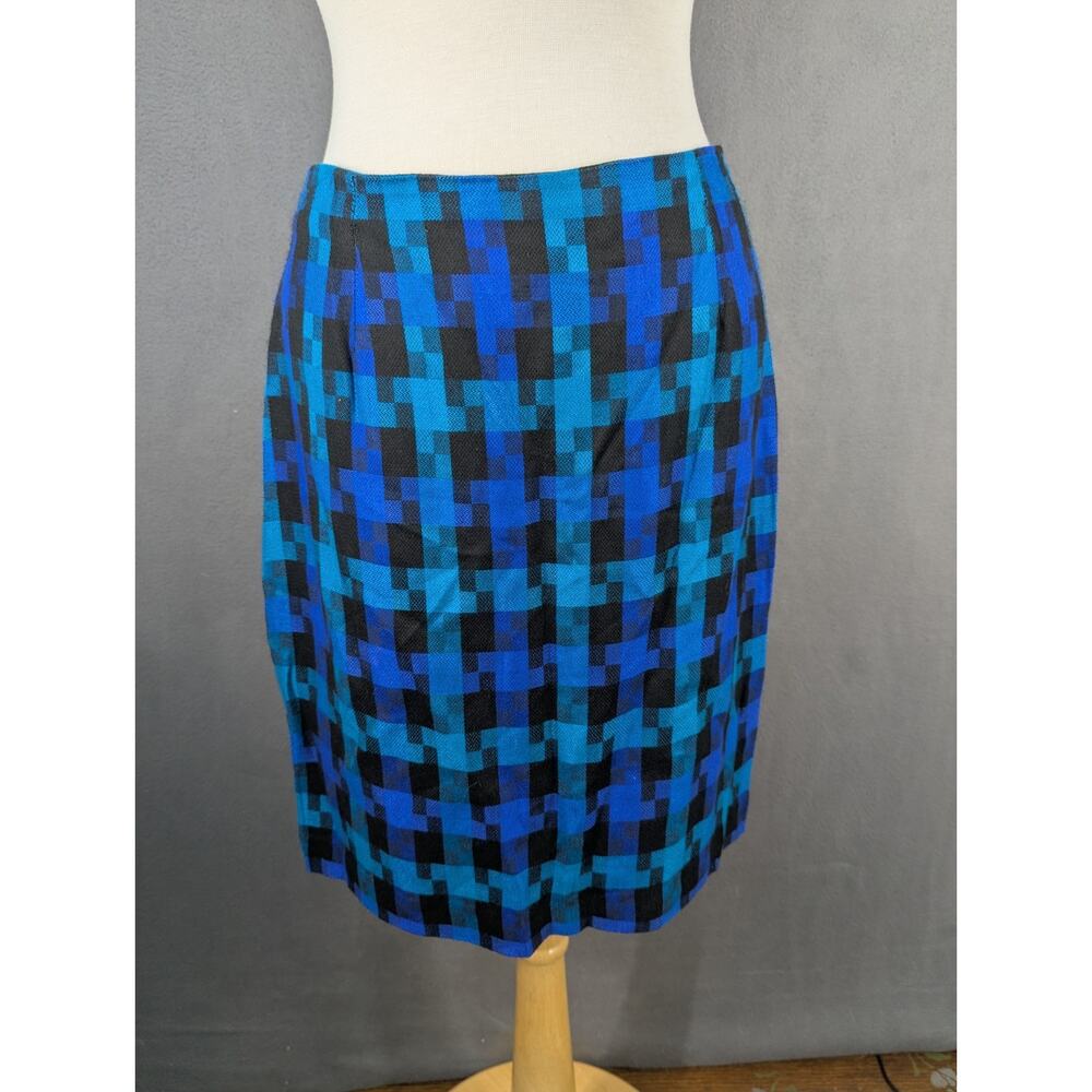 Jill Martin Skirt Size Medium Black Blue Geometric Vintage